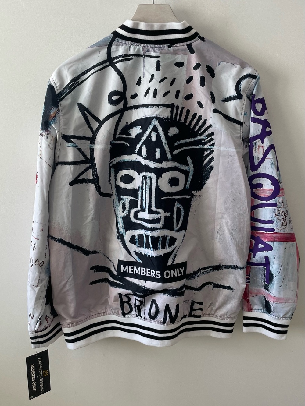 Members Only x Jean-Michel Basquiat Bomber Jacket Mens L White Graffiti Art NWT - Picture 6 of 9